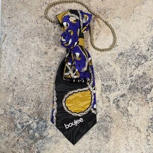 Black, Purple & Gold Patterned Women’s Neck Tie Necklace